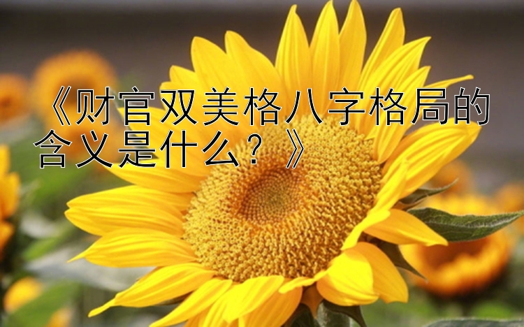 《财官双美格八字格局的含义是什么？》