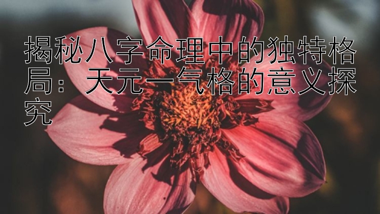 揭秘八字命理中的独特格局：天元一气格的意义探究